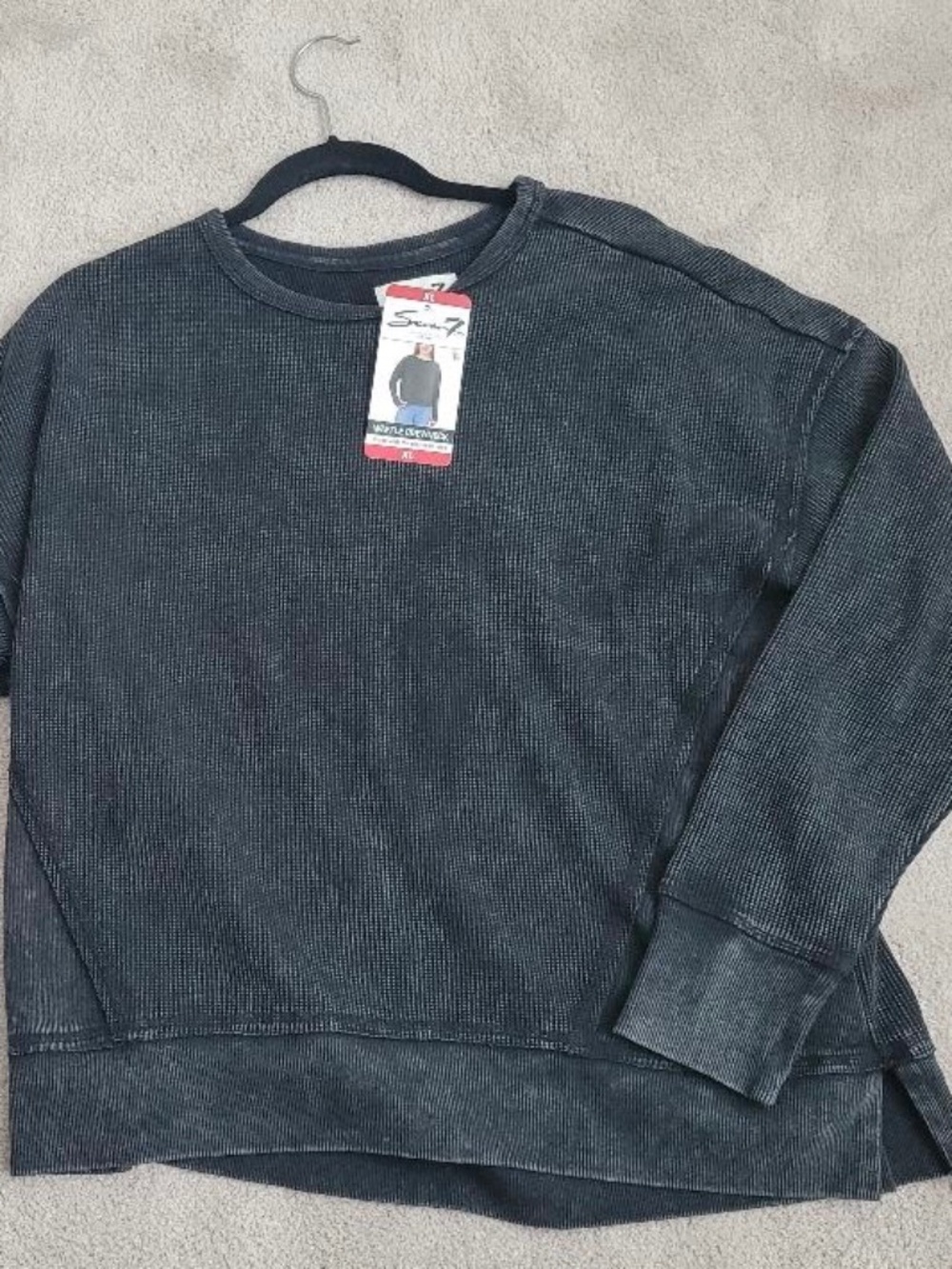 SEVEN7 WOMEN’S WAFFLE CREWNECK SIZE XL BLACK